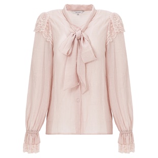 ON＆ON/安乃安2026春季新款韩系温柔甜美V领系带蝴蝶结优雅衬衫女