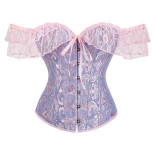 蕾丝一字领提花外穿鱼骨胸衣抹胸单排扣绑带搭马面裙新中式束身衣