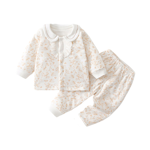 婴儿衣服女夹棉分体套装女宝秋冬装80保暖秋冬打底2岁1女宝宝冬季