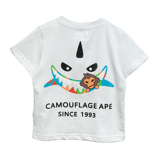 夏季新款女童男童纯棉潮牌猿猴刺绣短袖T恤 宝宝鲨鱼字母半袖背心