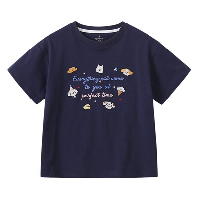 植木【夏野甜风】7A抗菌透气亲肤 儿童圆领印花T恤青少年夏季新款