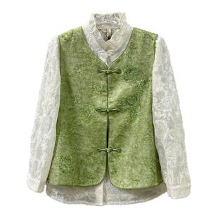 2026春新款百搭长袖圆领打底衫短款马甲外套上衣休闲两件套女国风