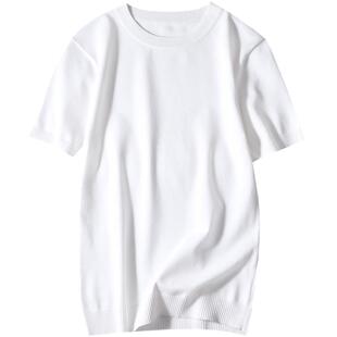 修身高弹力短袖针织衫t恤男半袖毛衣圆领纯色打底线衫体恤薄线衣