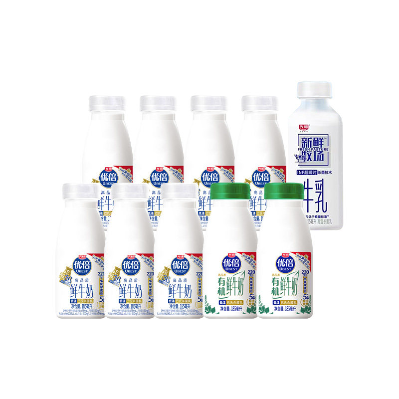 光明优倍鲜牛奶185ml*8瓶+新鲜牧场205ml*2