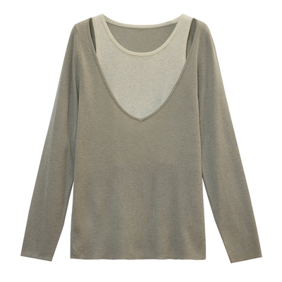 木子理想胖mm大码假两件针织衫