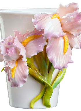 东方泥土釉下彩鸢尾瓷花水杯