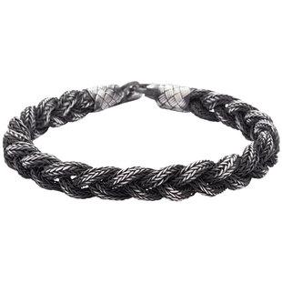 土耳其编织手链纯银男款小众复古黑不褪色银手绳情侣礼物送男生