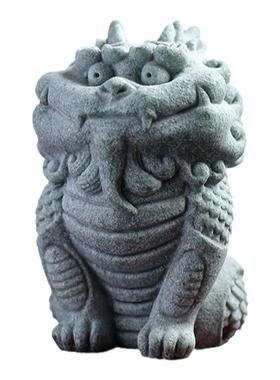 招财麒麟摆件镇宅看门石雕装饰品