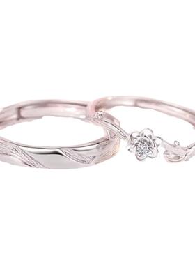 栀子花情侣戒指纯银一对情侣款对戒小众设计高级感纪念礼物送女友