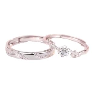 栀子花情侣戒指纯银一对情侣款对戒小众设计高级感纪念礼物送女友