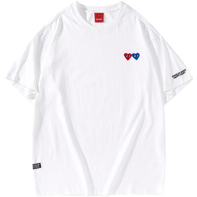 查尔斯桃心刺绣LOGO情侣款T恤ins