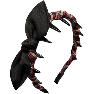 高级感蝴蝶结格纹带齿高颅顶发箍女简约外戴百搭洗脸专用防滑头箍