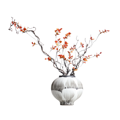 玄关侘寂风干支摆件手绘陶瓷花瓶