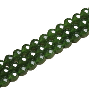 新疆和田玉碧玉散珠翡翠玉圆珠菠菜绿玉髓DIY配件手链项链半成品