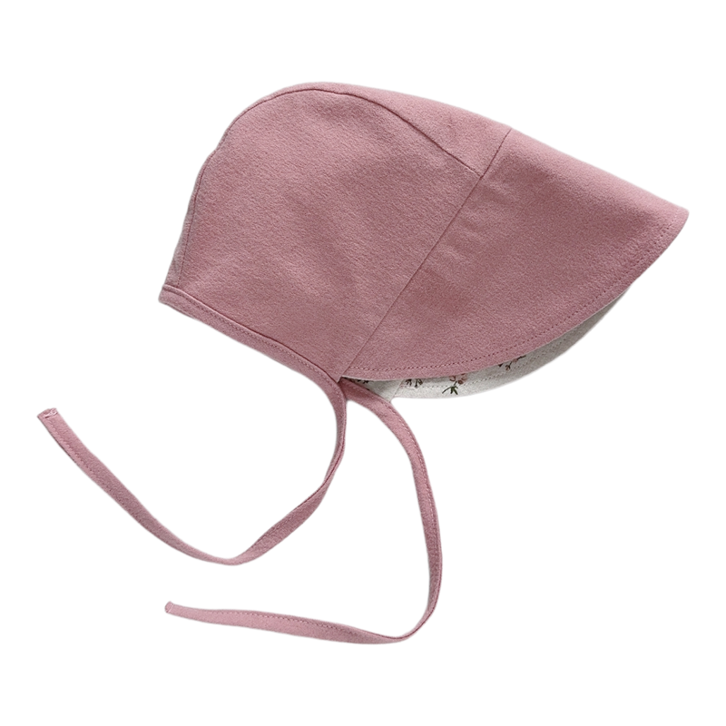 秋冬磨毛厚款婴儿公主碎花防晒宝宝遮阳大帽檐纯棉撞色双面戴帽子