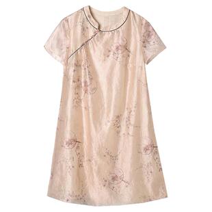 Outlets专柜撤柜正品 南油N系列夏装新款宽松印花短袖中裙连衣裙