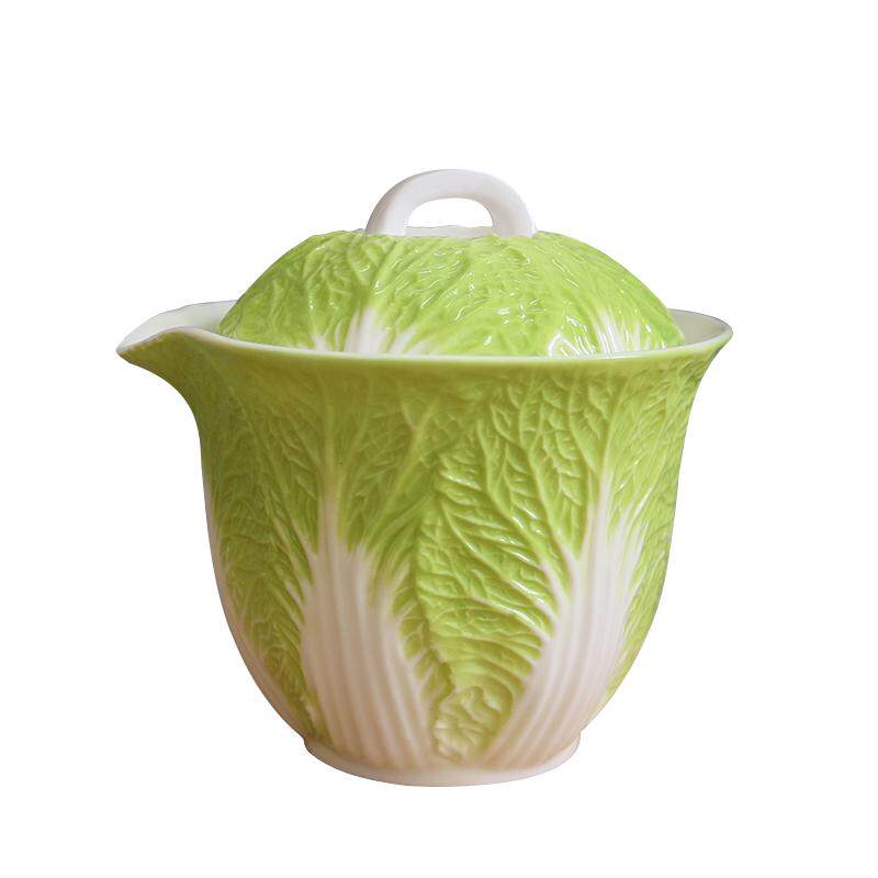 羊脂玉百财盖碗德化白瓷泡茶碗新品创意白菜陶瓷功夫茶具茶碗带盖