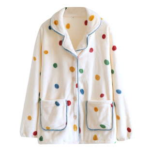 冬季法兰绒上衣女加厚款保暖珊瑚绒清新简约开衫加绒长袖单件睡衣