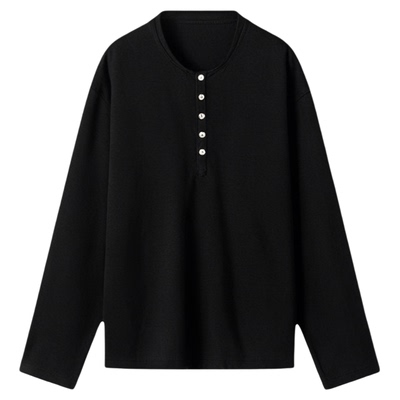 H1c竺*五扣亨利领竹节棉长袖