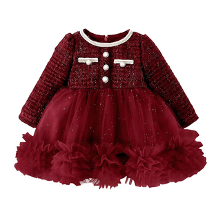 四三二一岁女童巨好看冬装裙子红色连衣裙小香风小女孩绝美公主裙