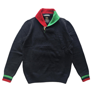 HYDROGEN男士针织衫毛衣拼色领口撞色套头保暖长袖休闲2025年冬季