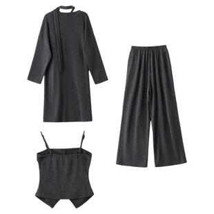 高端精致小个子套装女2025春秋新款清纯系松弛感针织阔腿裤三件套