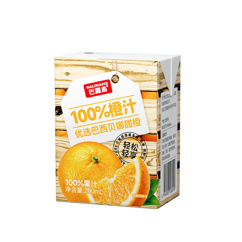 巴丽岛100%橙汁200ml*12盒