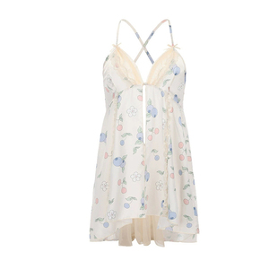 余温Sexy girl 甜美印花性感女士绝美睡衣服火辣开襟吊带睡裙大码