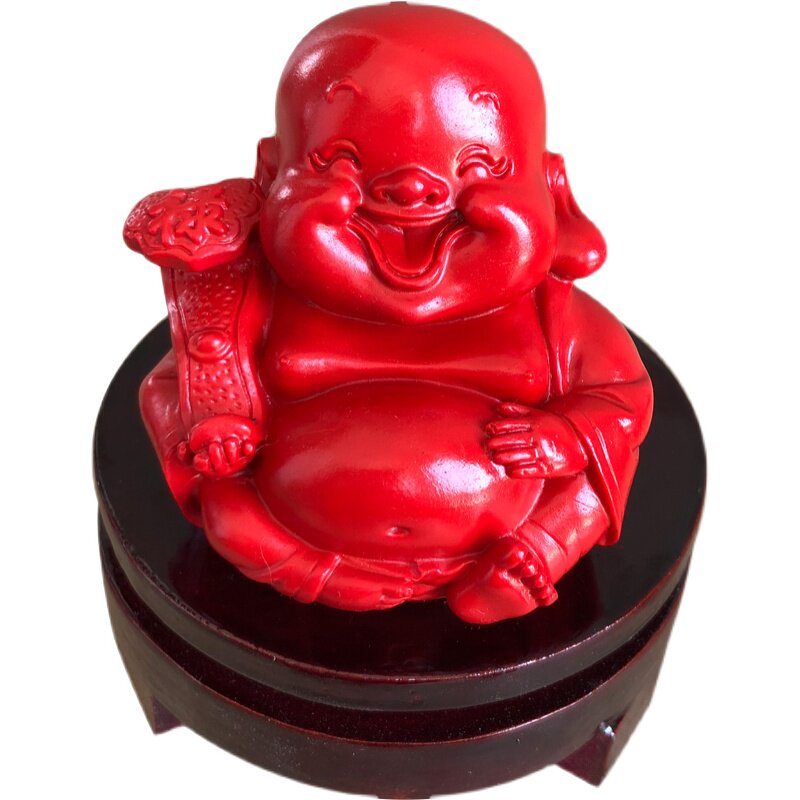 红朱砂弥勒佛像摆件大肚笑佛家用客厅装饰品供奉坐佛如意葫芦平安