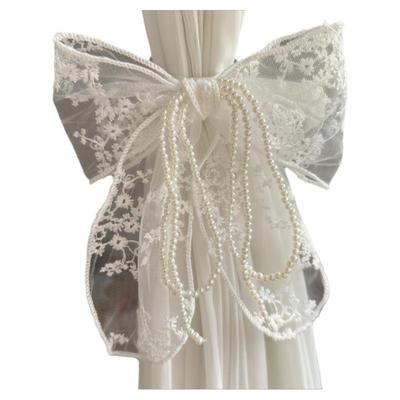 法式白色蕾丝珍珠蝴蝶结绑带窗帘纱帘装饰配件北欧扎绳花边绑绳