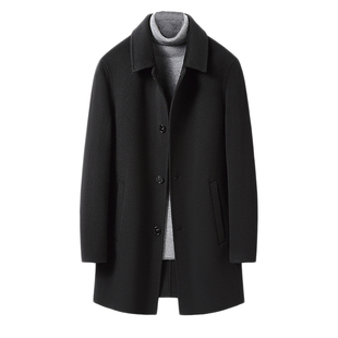 秋冬双面羊绒大衣男士中款带鹅绒内胆商务保暖羊毛呢子外套男