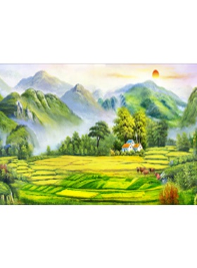 聚宝盆山水风景自粘画中式沙发背