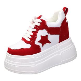 超高跟12cm星星小白鞋女鞋2023秋新款厚底松糕跟内增高女加绒棉鞋