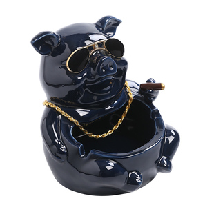 创意潮流烟灰缸可爱卡通猪陶瓷家居饰品轻奢个性办公防飞灰烟灰缸