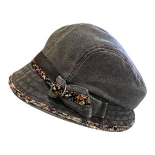 春夏季小众复古做旧花边短檐渔夫帽女款潮流百搭显脸小盆帽可折叠