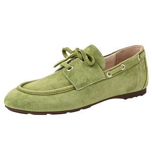 抹茶绿色~平底豆豆鞋女2026新款春纯色圆头奶奶鞋休闲蛋卷鞋单鞋