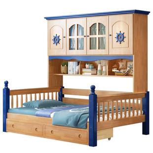 儿童衣柜床男孩女孩实木床多功能省空间组合书柜衣柜一体单人床