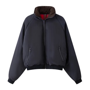 Brandybm官网立领双面格子棉服面包服加厚两面穿保暖短款外套女冬