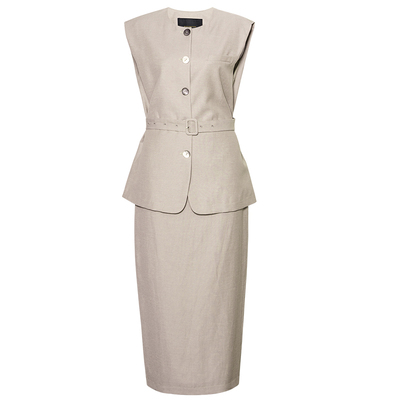 罗衣时尚米卡其上衣半身裙两件套