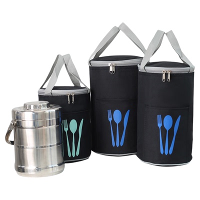 圆桶铝箔保温饭盒袋简约便当包