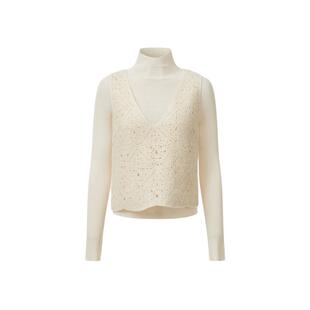 VGRASS维格娜丝女装羊毛针织打底衫蕾丝感背心秋冬新款两件套上衣