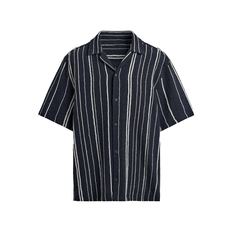 柜329!ZA夏季新品男装休闲棉混纺条纹提花修身短袖衬衫 4187352