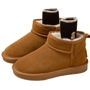 真皮雪地靴女2025年新款冬保暖加绒防滑东北棉鞋女士内增高保暖鞋