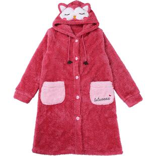 tutuanna秋冬家居服睡衣女萌耳朵系列前扣加厚款羊羔绒前扣外套女