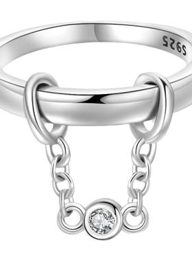 2024新品原创高级感铜镀银小众设计爆款细戒指-锁链创意几何系列