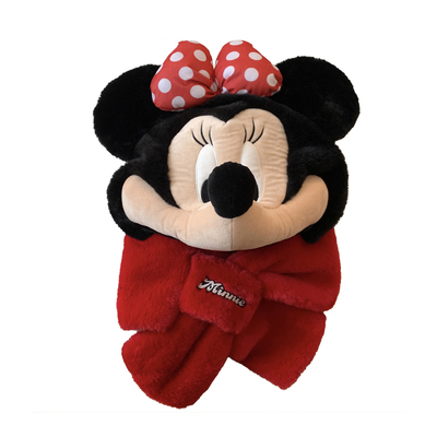 迪士尼正版米妮毛绒帽子围巾一体