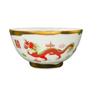 景德镇描金龙凤喜字碗结婚衣食饭碗喜庆子孙汤圆夫妻对碗复古金碗