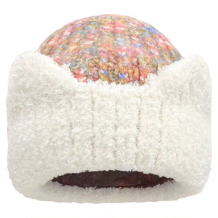 可爱猫耳朵混色帽子女款2025新款冬天大头围显脸小适合方圆脸冷帽