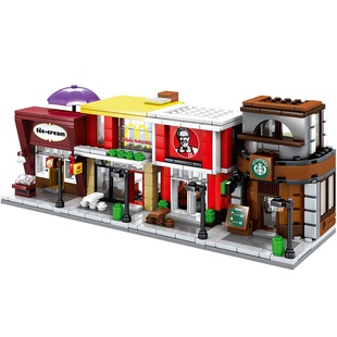 森宝积木迷你商店城市街景儿童益智小房屋拼装小颗粒玩具男孩礼物