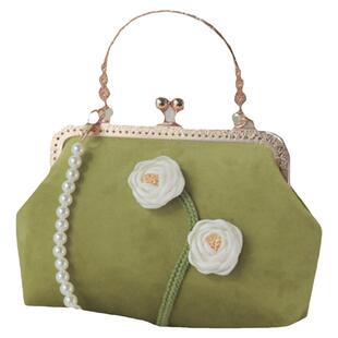 神隐原创山茶花国风复古小众旗袍包包汉服珍珠手提包口金包清冷风